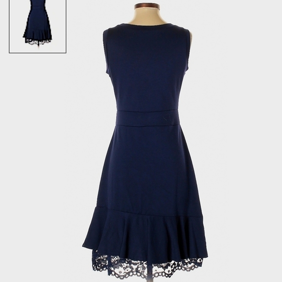 Signature Collection Navy Lace Trim Dress Women's Small S Sleeveless Round Neck - Picture 2 of 7